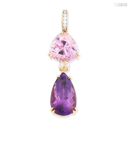 An amethyst, kunzite and diamond pendant