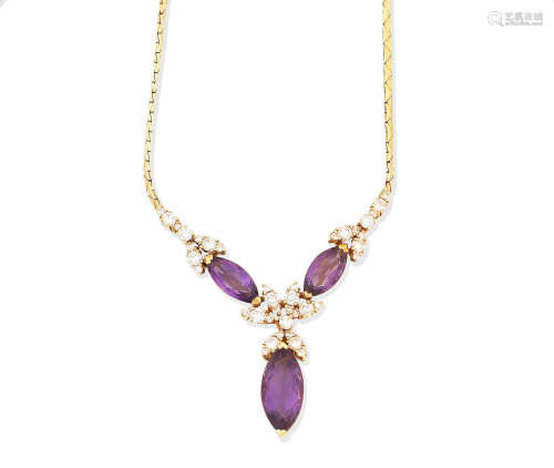 An amethyst and diamond necklace
