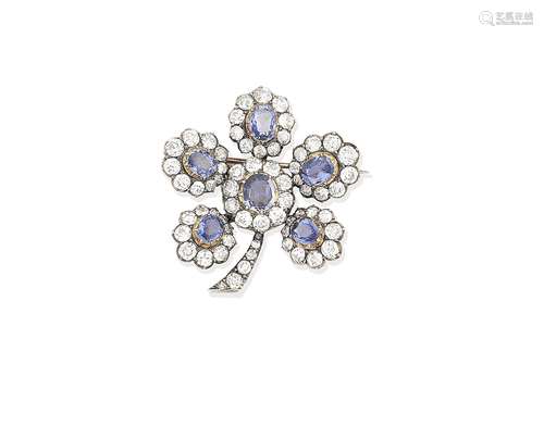 A sapphire and diamond floral brooch, circa 1890