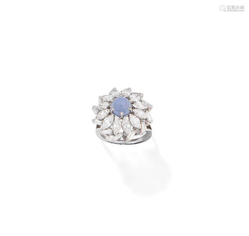 A star sapphire and diamond cluster ring