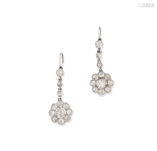 A pair of diamond cluster pendent earrings