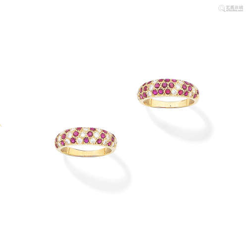 (2) Two ruby and diamond bombé rings