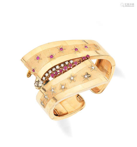 A ruby and diamond bangle, circa 1940