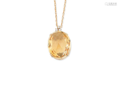 A citrine and diamond pendant necklace