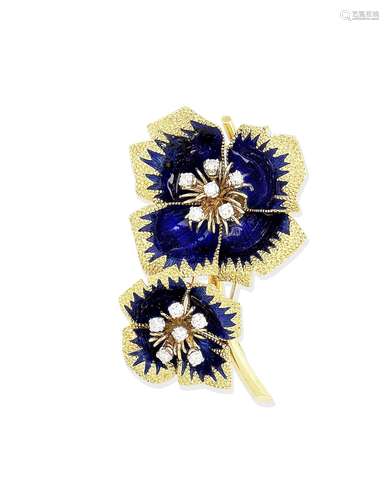 An enamel and diamond flower brooch, by Cartier, circa 1950