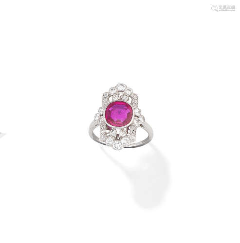 A ruby and diamond plaque ring