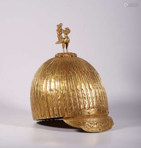 遼代 銅鎏金立鳳紋頭盔