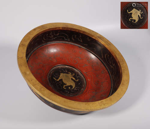 漢代 鎏金彩繪漆盆