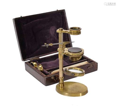 ϒ An English lacquered brass portable aquatic microscope
