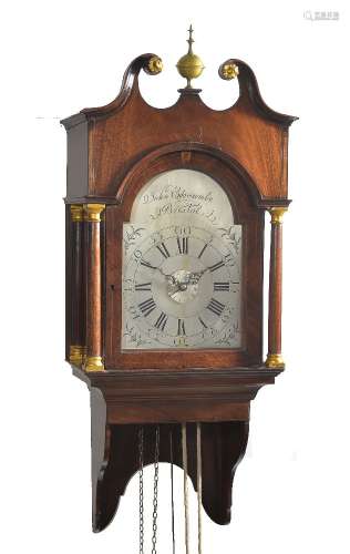 A George III inlaid mahogany hooded wall timepiece with alarm
