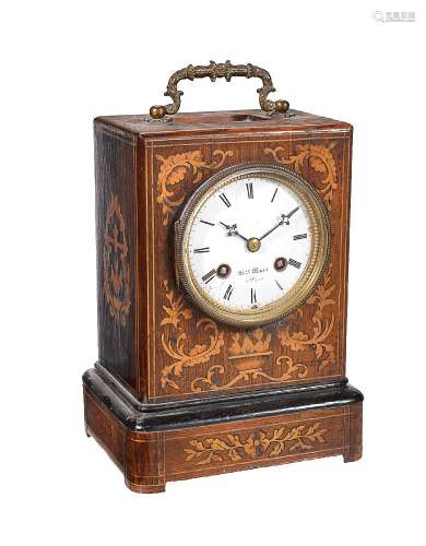 ϒ A French marquetry inlaid rosewood mantel clock
