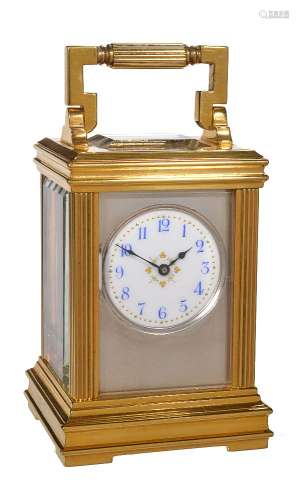 A French gilt brass miniature carriage timepiece