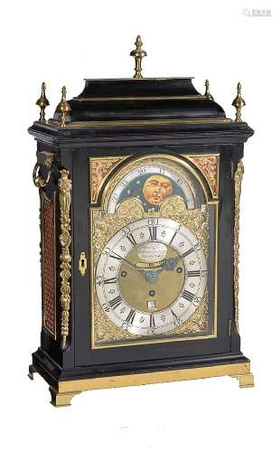 ϒ A fine George II gilt brass mounted ebonised quarter-chiming table clock with moonphase