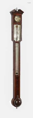 A George III mahogany mercury stick barometer with hygrometer