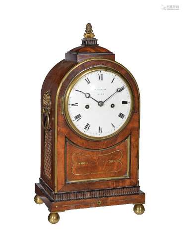A small Regency brass inlaid bracket clock with fired enamel dial