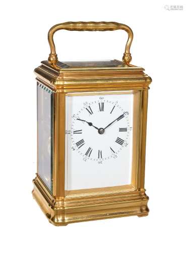 A French gilt brass brass gorge cased carriage clock