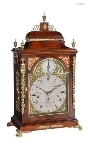 A fine George III brass mounted mahogany quarter-striking table clock