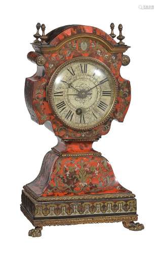ϒ A French Louis XIV style gilt brass mounted Boulle ‘tete de poupee’ mantel timepiece