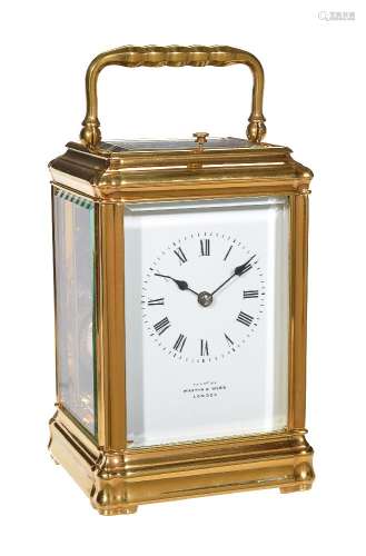 A French gilt brass brass gorge cased carriage clock with push-button repeat