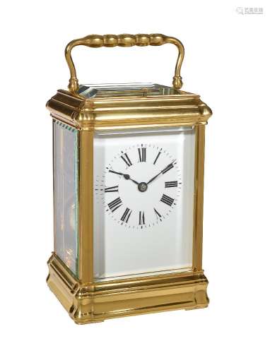A French gilt brass brass gorge cased carriage clock with push-button repeat