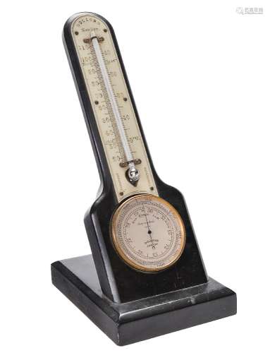 ϒ A Victorian Aneroid barometer and mercury thermometer desk compendium