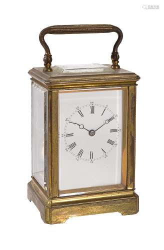 A French lacquered brass brass carriage clock