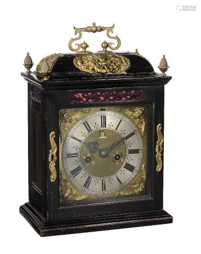 ϒ A fine William III brass mounted ebony table clock with pull-quarter repeat