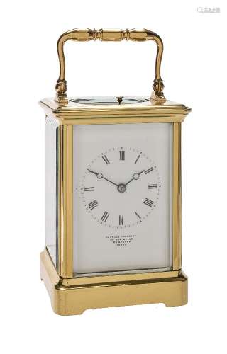 A French lacquered brass carriage clock with push-button repeat