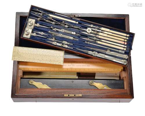 ϒ A late Victorian rosewood magazine of draughtsman’s drawing instruments