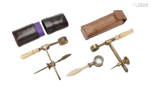 ϒ An English lacquered brass and ivory W. and S. Jones pattern portable compass microscope