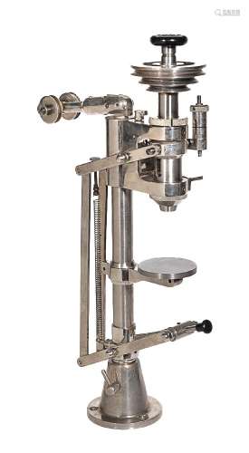 An English nickel-chromium plated steel watchmakers precision pillar drill