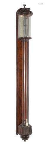 ϒ A fine and unusual William IV mahogany wall mounted mercury pillar barometer