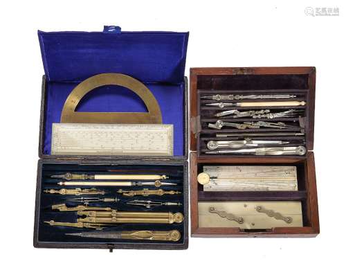 ϒ A Victorian mahogany cased set of drawing instruments