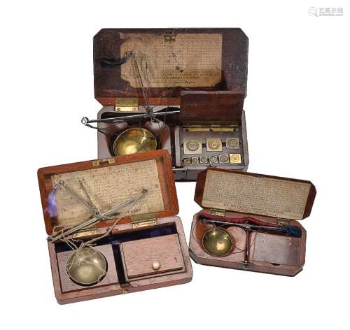Two Victorian mahogany cased sets of portable diamond scales