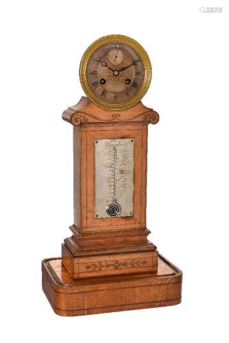 ϒ A fine French Empire inlaid satinwood ‘drumhead’ mantel clock with Fahrenheit thermometer