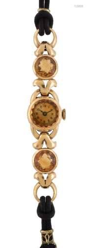 Unsigned14 carat gold and citrine wrist watch