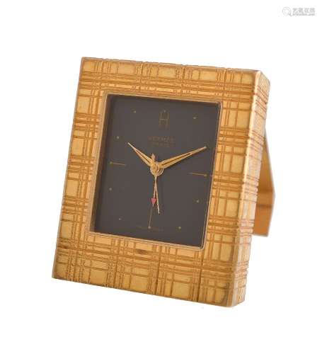 Hermes,Gilt metal travel alarm clock