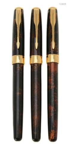 Parker, Sonnet Vision Fonce, three Chinese laque fountain pens