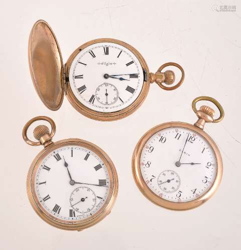 Elgin,Gold plated full hunter keyless wind pocket watch