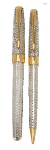 Parker, Sonnet Fougere, a silver roller ball pen and propelling pencil