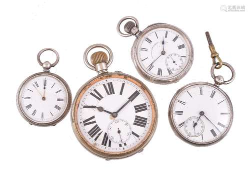 Unsigned,Oversized white metal open face keyless wind pocket watch