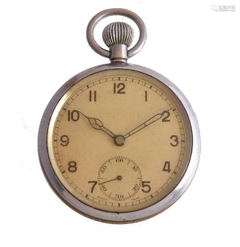 Unsigned,Military open face keyless wind pocket watch