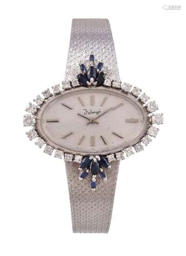 A lady's 18 carat white gold, diamond and sapphire bracelet watch