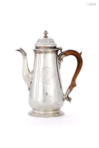 A George II silver straight-tapered coffee pot by Richard Gurney & Co.