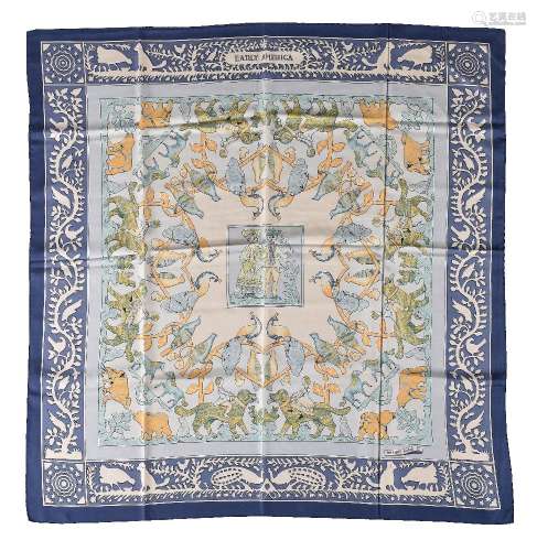 Hermès, Early America, a blue silk scarf