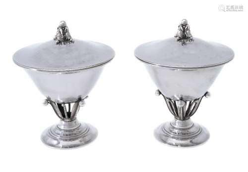 Georg Jensen, a pair of Danish silver comports and covers