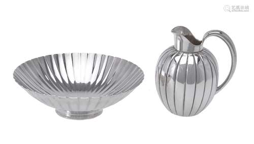 Georg Jensen, a Danish silver Bernadotte strawberry bowl and cream jug