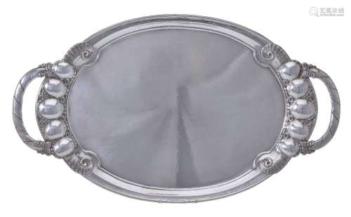 Georg Jensen, a Danish silver twin handled oval tray