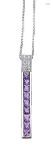 A diamond and amethyst pendant