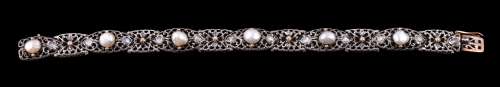 A mid 20th century pearl and diamond bracelet